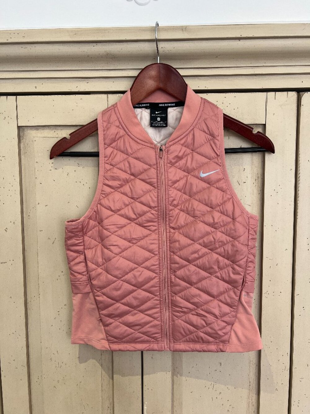 Nike AeroLayer Running Vest Dusty Rose Pink Quilted Full Zip Stretch Panels XS